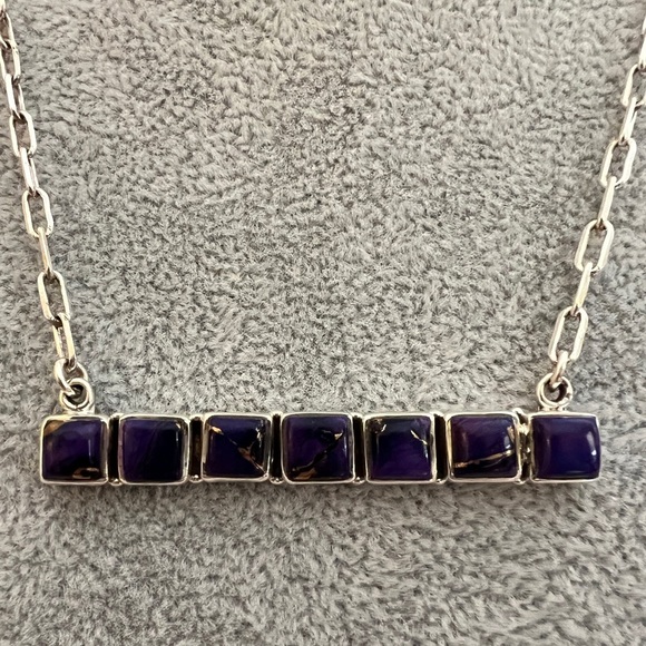 ❤️ Kingman Purple Mohave Turquoise Southwestern 925 Bar Pendant Necklace 13.5gm - Picture 11 of 14